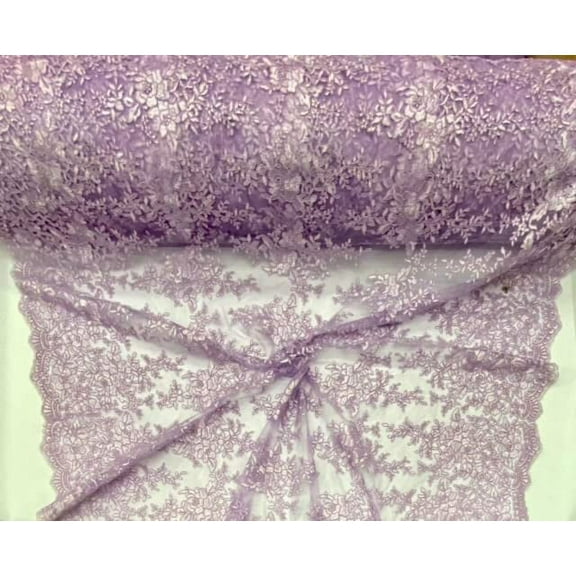 Decorative Silk Inc Embroidery Cord lace Fabric with embroderies on mesh VT-15(1 Yard, Lilac)