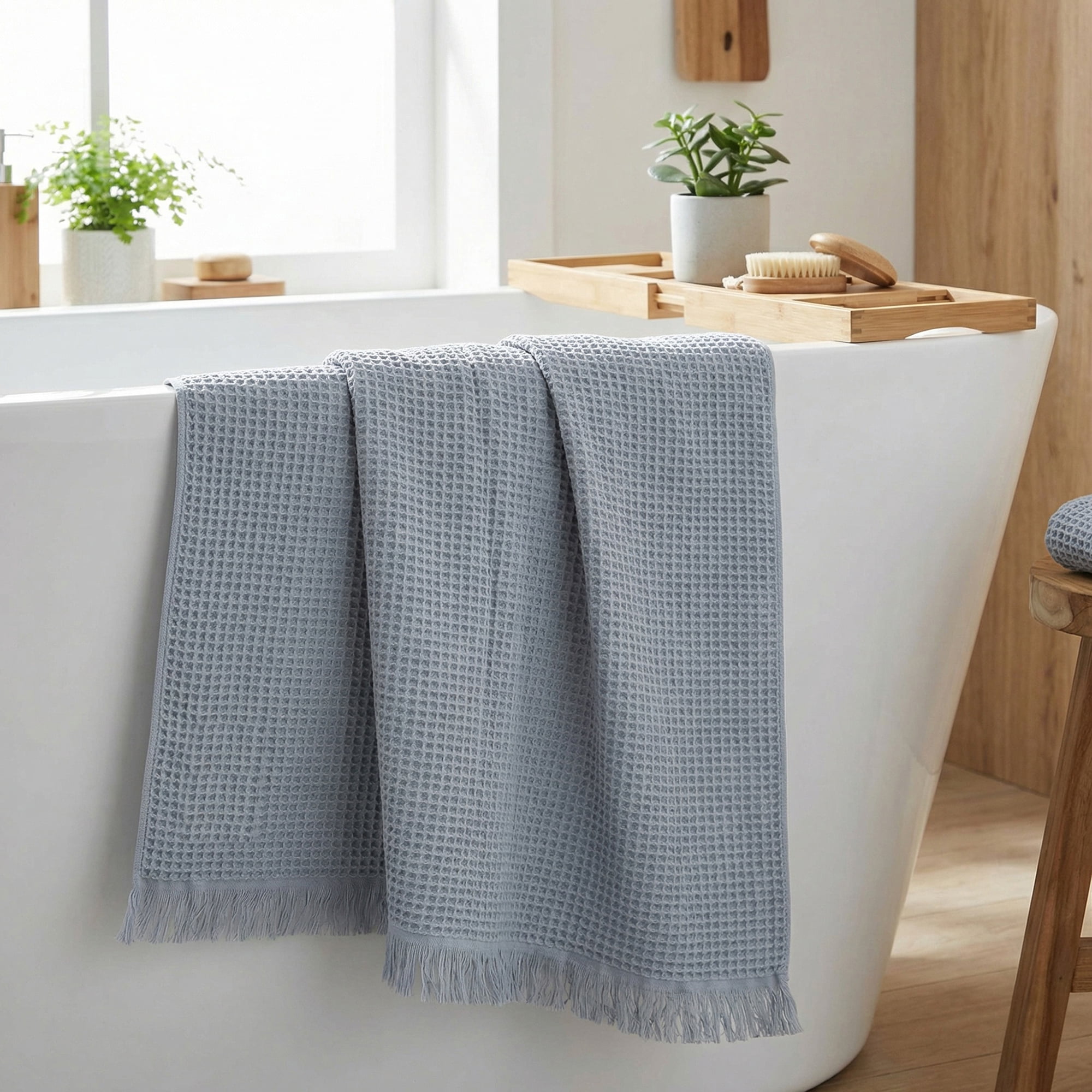 Unique Bargains Highly Absorbent Waffle Bath Towel 2 Pack Grey 71"x35"