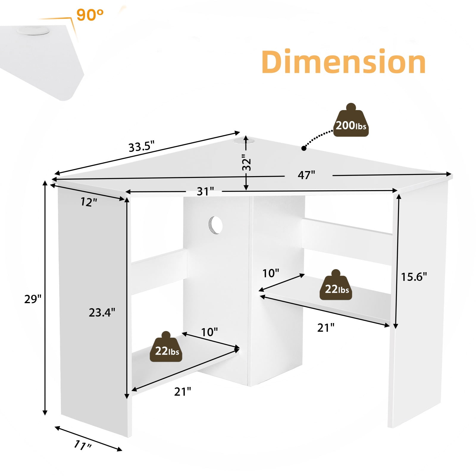 Costway Space-Saving Corner Computer Desk with 2 Cable Management Holes & CPU Stand White