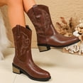 thumbnail image 4 of Dakaela Bottes Western de Cowboy pour Femmes, Bottillons Mi-Mollet de Cowgirl Brodés, Bout Rond, à Enfiler, Bottes de Marche d'Hiver pour le Travail, 4 of 8