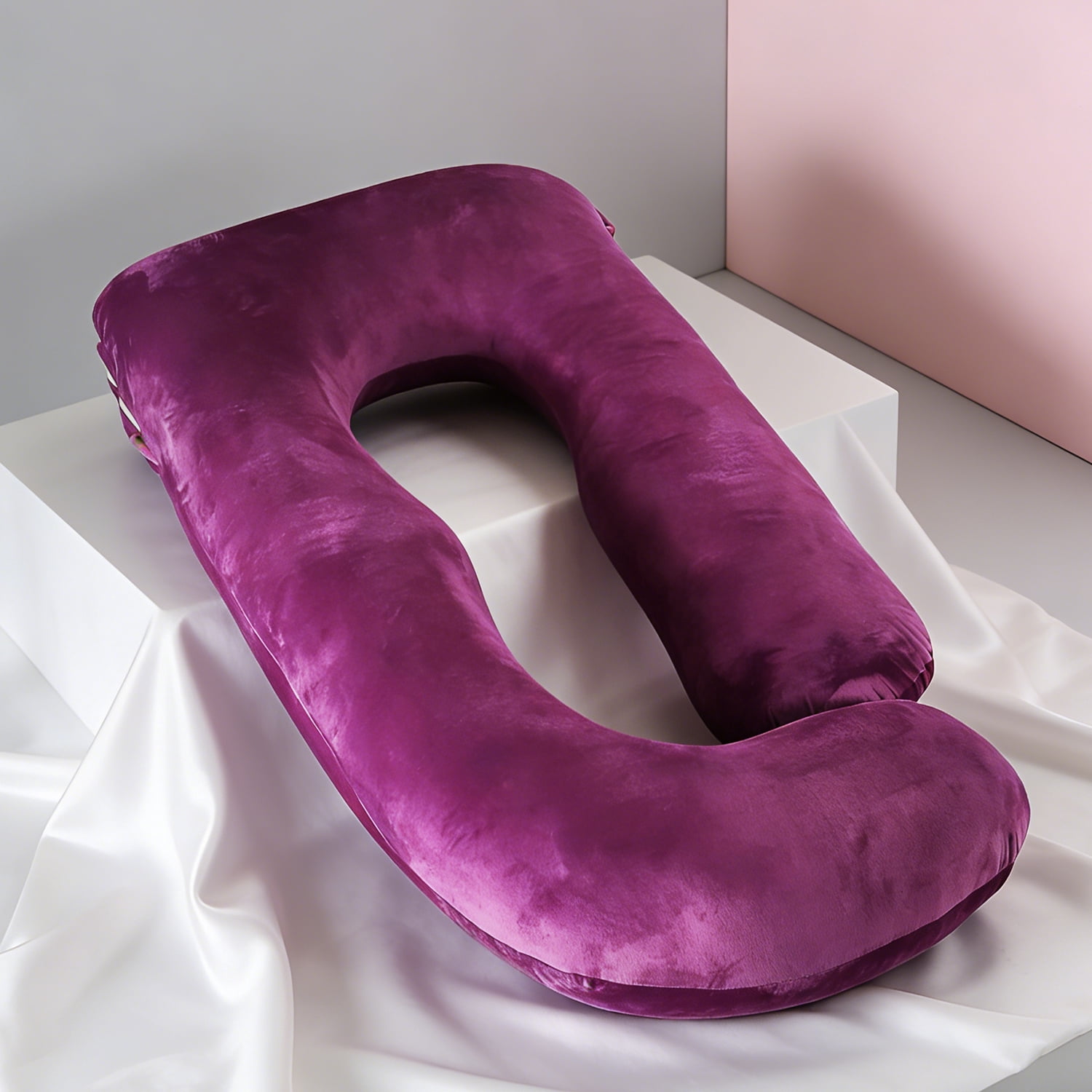 J-Shaped Pregnancy Pillow (63" x 19.6") - Full Body Maternity Support Pillow for Back, Hip and Belly Pain Relief, Purple