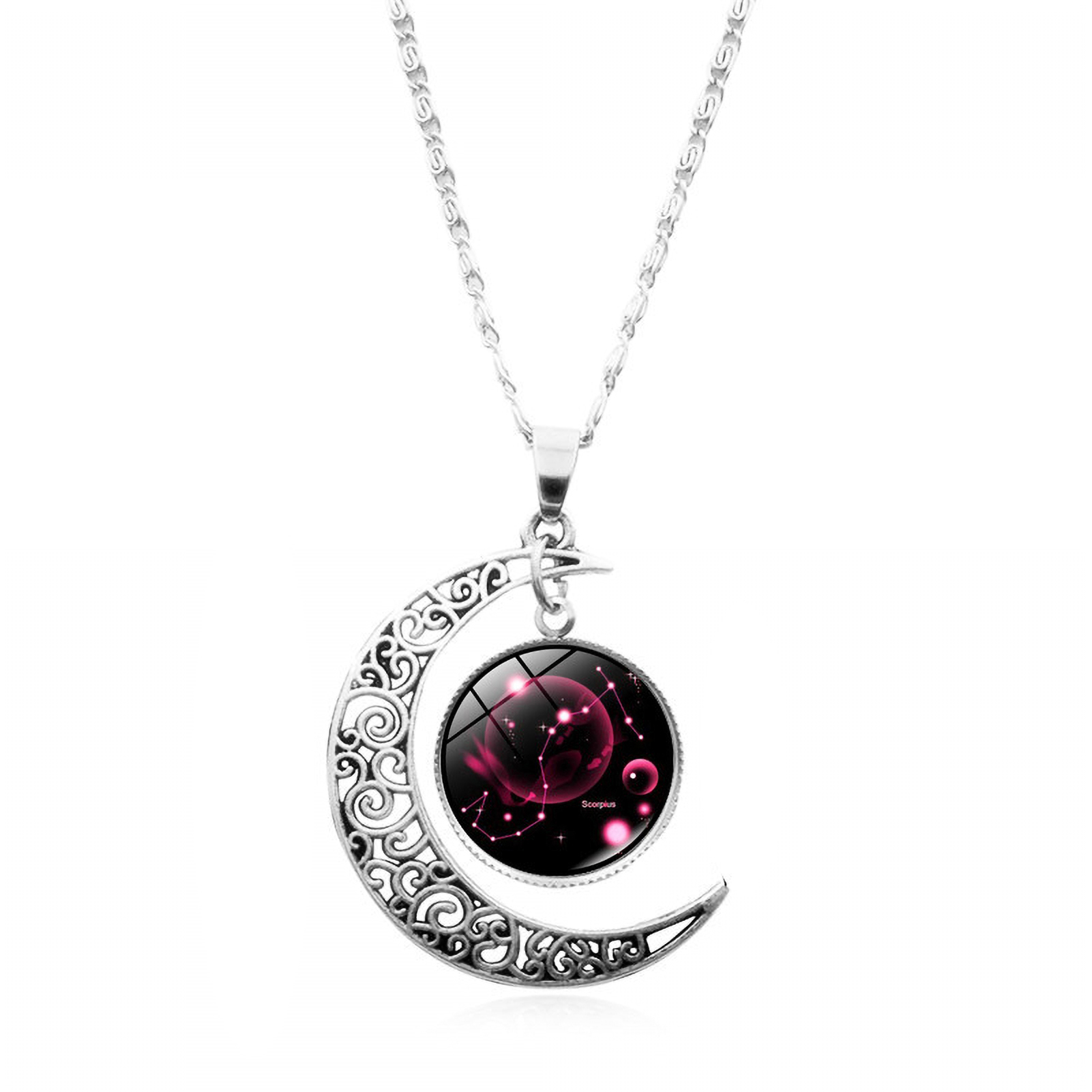 thumbnail image 1 of HEVIRGO 12 Constellation Demi-Lune Signe du Zodiaque Astrologie Horoscope Pendentif Collier, 1 of 10