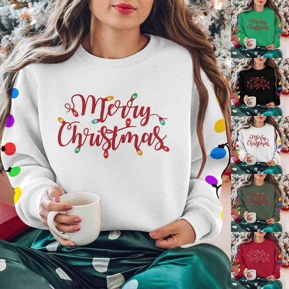 DDAPJ pyju Merry Christmas Sweatshirts for Women Crewneck Long Sleeve Shirt Xmas Holiday Party Pullover Tops Fall Fashion Outfits Black XXL