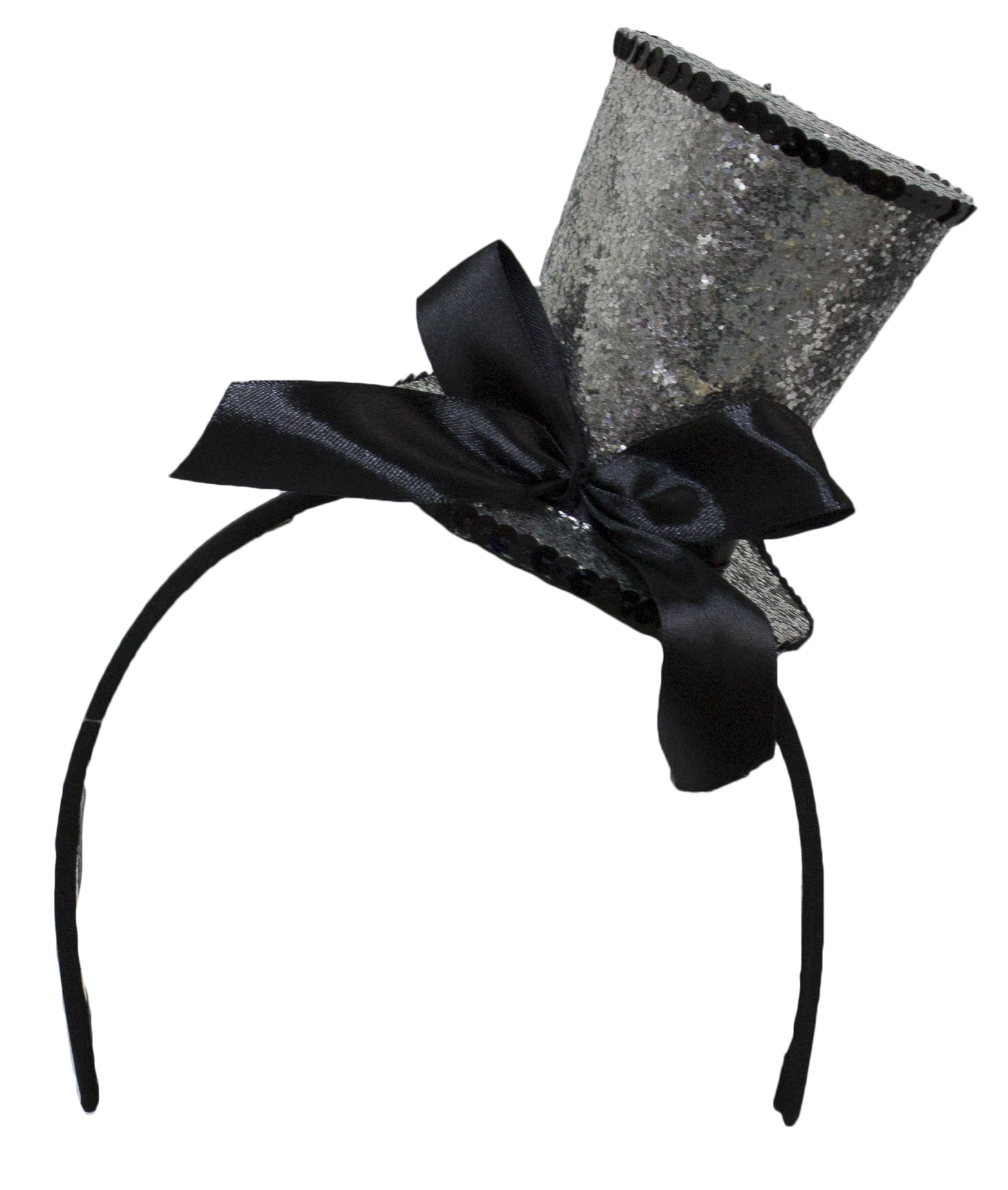 NWT Black Velvet Silver Glitter Neck Tie & Hatband Dance Costume Accessory Sm/Lg 
