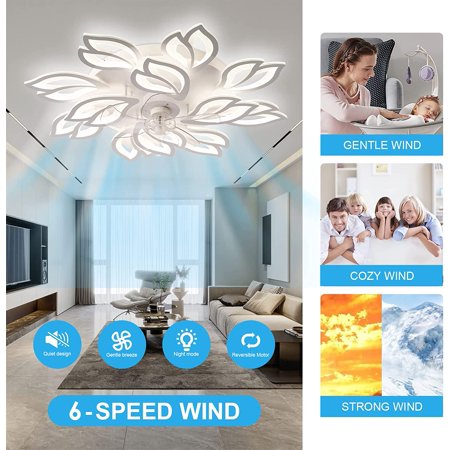

Modern Ceiling Fans with Lights Ceiling Fan with Dimmable LED Lights and Remote Bladeless Ceiling Fan Fan Reversible Blades 6 Wind Speed Timing for Bedroom 35 （White）