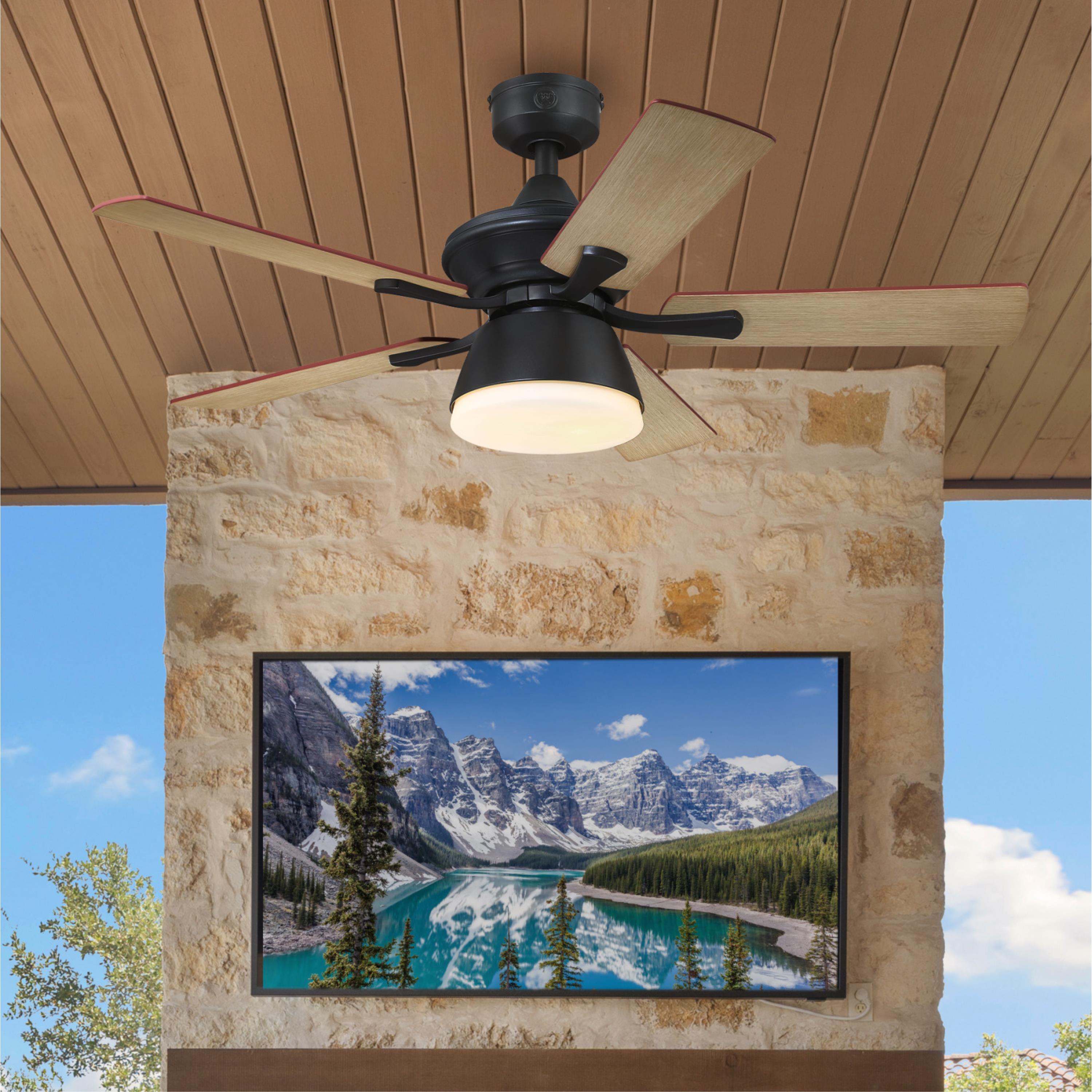 Westinghouse Lighting Nevada 42-Inch Indoor/Outdoor 5-Blade Iron Ceiling Fan, Dimmable LED Light Fixture with Opal Frosted Glass, Remote Control Included