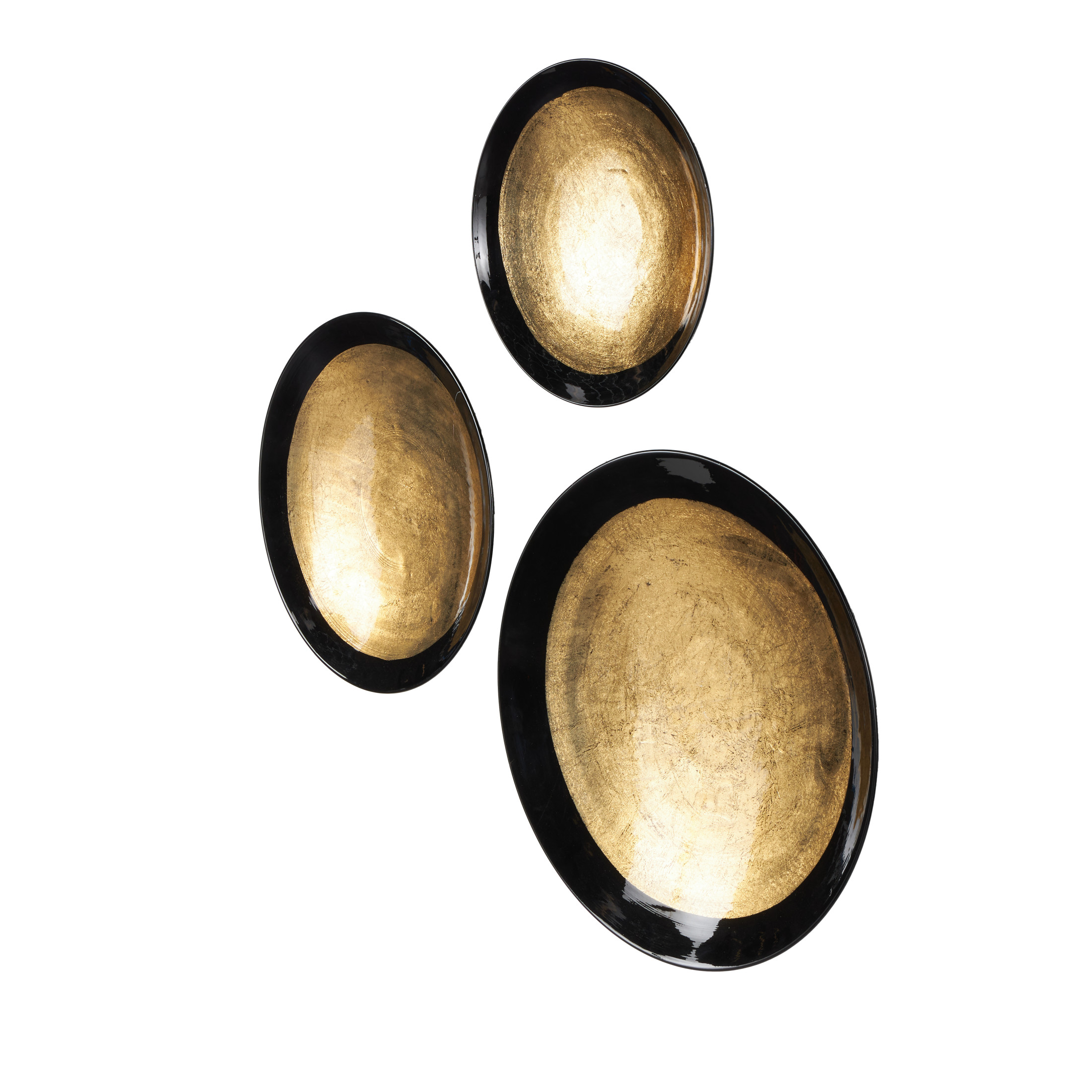 DecMode Gold Metal 3D Circular Disk Abstract Wall Decor with Black Rims (3 Count)