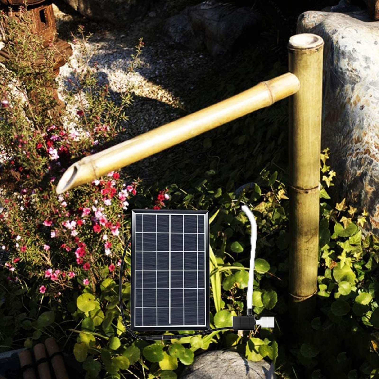 Outdoor bamboo fountain, water gaming, bamboo solar water fountain, zen garden fountain water bamboo water, water landscape Japanese garden decoration, 70cm