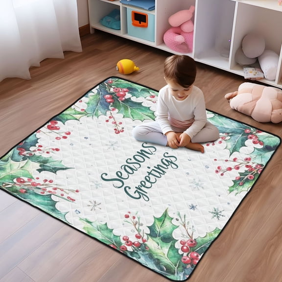 WOBOGO Seasons Greetings Baby Playmats Extra Large Waterproof Rollable Activity Pads for Toddlers 50×50inch