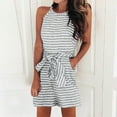 thumbnail image 2 of Clearance Under 5$! Fashion Women's Summer Casual Striped Print Sleeveless Round Neck Lacing Straight Shorts Jumpsuit with Pockets 2025 Clothes, 2 of 7