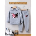 thumbnail image 4 of Yartina Kids Children Casual Sport Suit Long Sleeve Butterfly Hoodie Sweatshirts with Jogger Pants Grey 100, 4 of 5