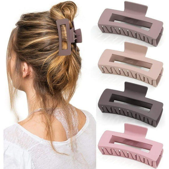 XINQIHANG 4 PCS Hair Claw Clips for Thick Hair, Matte Rectangular Hair Clips Barrettes French Design Banana Clips Hair Jaw Clips Hair Clips for Women Thick Hair Non-slip Hair Clip