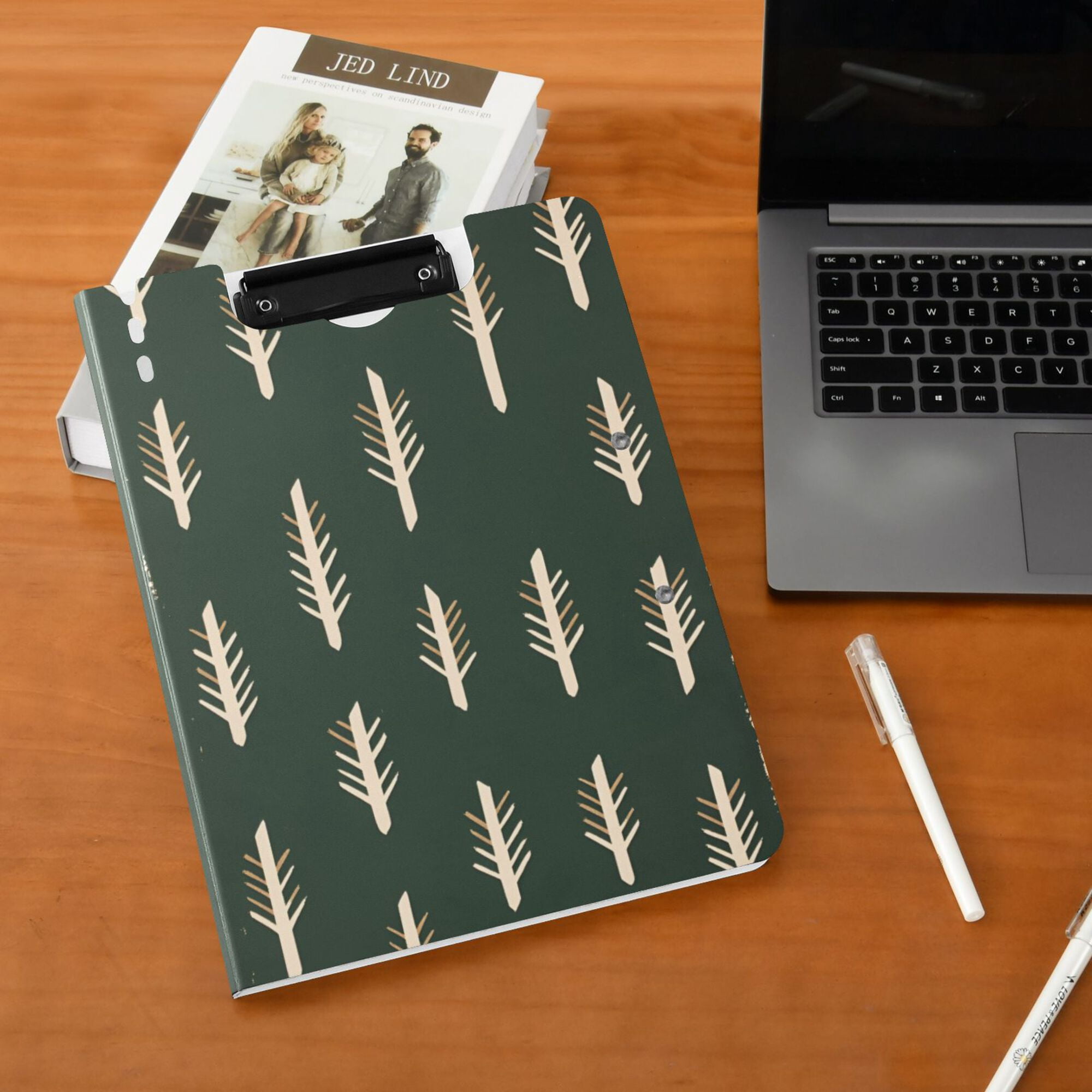 FORMRS A4 Clipboard Folder with Pen Holder Horizontal Foldable School Office Binder, Beige Plants