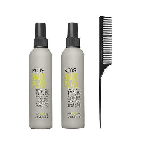 KMS HAIRPLAY Sea Salt Spray, 6.8 oz  (Pack of 2) with Free Tail Combs