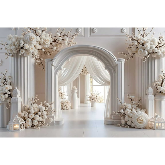 Wedding Arch Photocall Photobooth Backdrop White Curtains Flower Rose Photoz Photography Shooting Studio Background