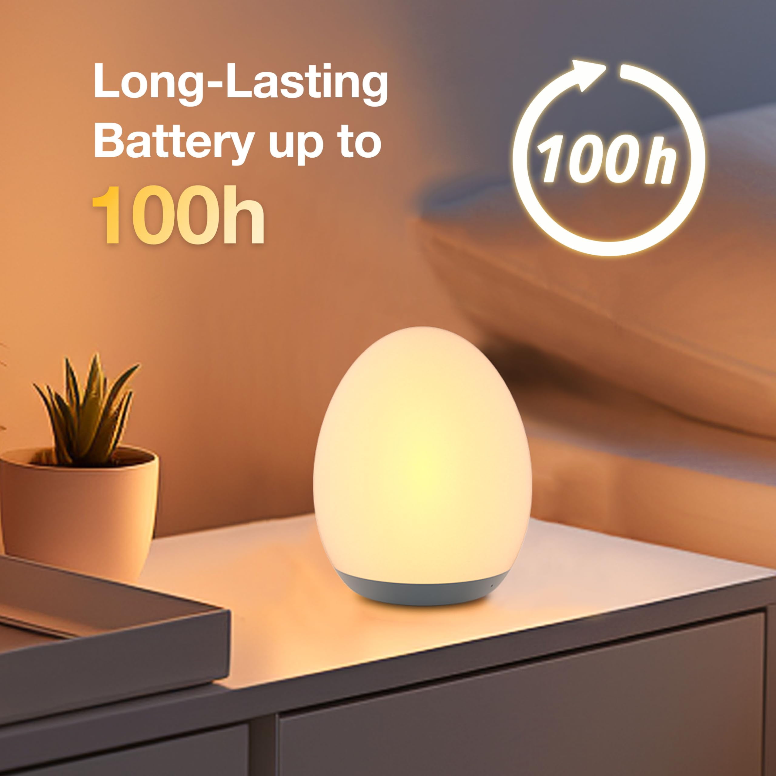 Night Light For Kids Baby Nursery Night Light 7 Colors Changing Stepless Dimming BPA Free Rechargeable Egg Light Touch Control 1H Timer For Breastfeeding