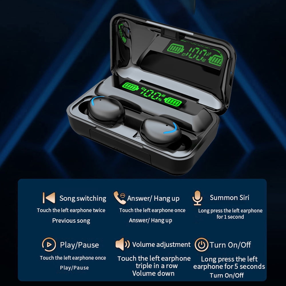 True Wireless Earbuds Bluetooth Headphones Touch Control with Wireless Charging Case IPX9 Waterproof Stereo Earphones in Ear Built in Mic Headset