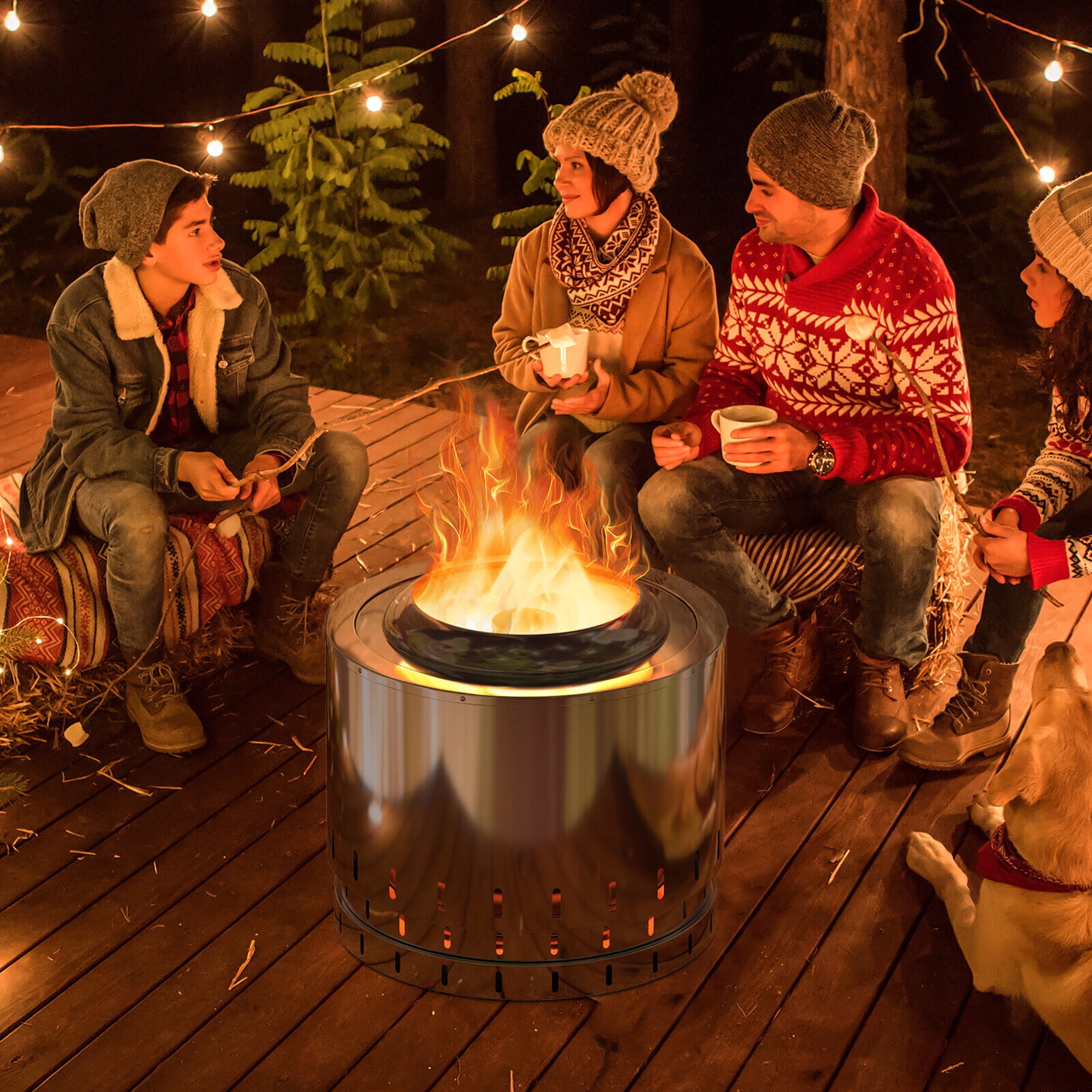 Gymax 19.5'' Smokeless Fire Pit Stainless Steel Wood Burning Firepit w/ Rain Cover
