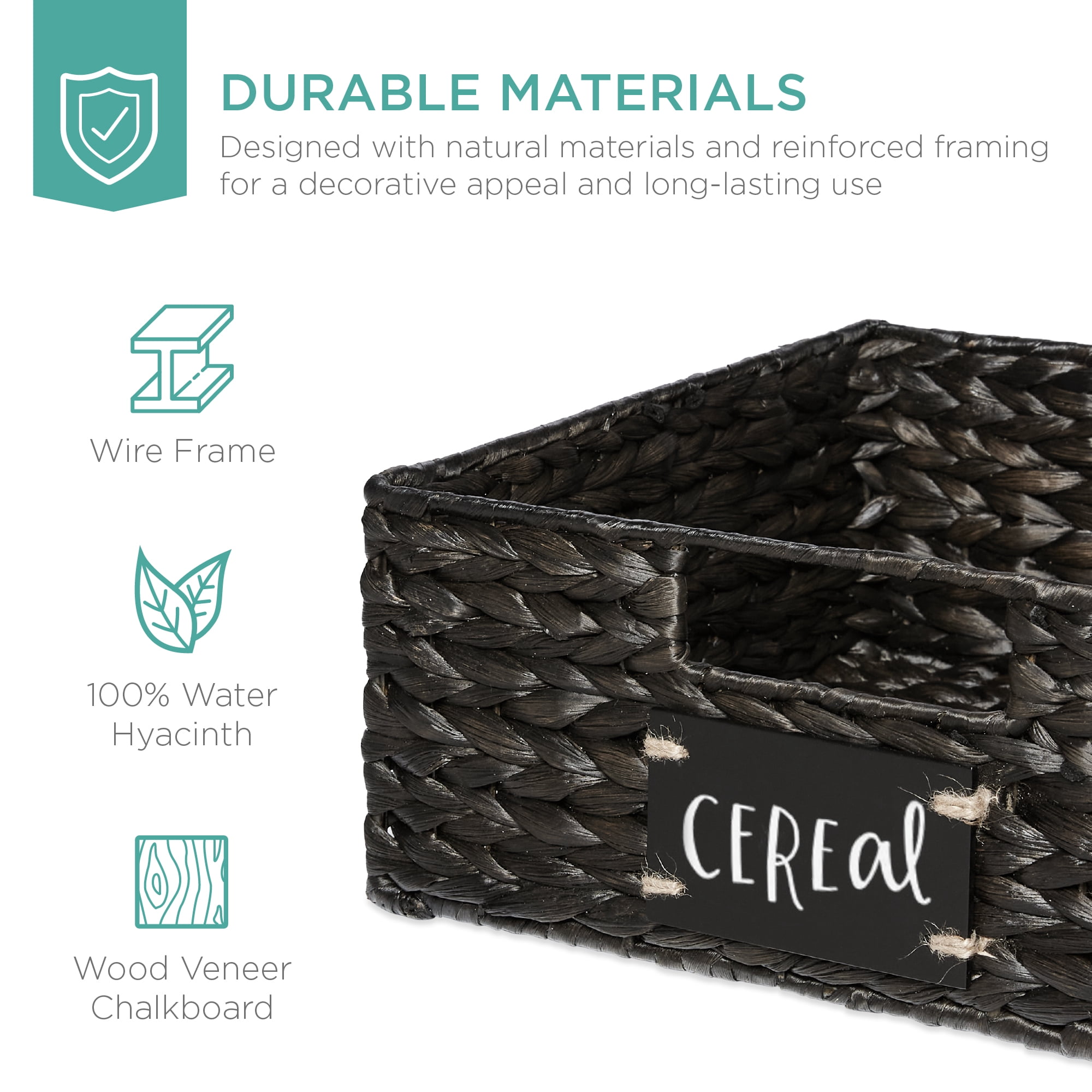 Best Choice Products Set of 4 13in Woven Water Hyacinth Pantry Baskets w/ Chalkboard Label, Chalk Marker - Black