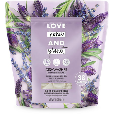 Love Home and Planet Dishwasher Detergent Packets Lavender & Argan Oil 38 (Best Dishwasher Detergent For Baby Bottles)