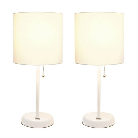 Limelights - Stick Lamp with USB charging port and Fabric Shade 2 Pack Set - White