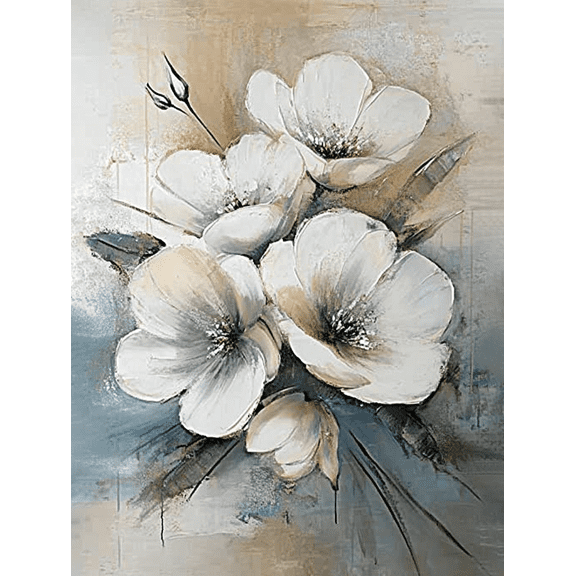 Elegant White Flowers Canvas Painting, Suitable for Living Room, Bedroom, Dining Room, Office, and Hallway Decoration.