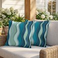 thumbnail image 3 of 16x16 Pillow Covers Set of 2, Teal Ombre Square Throw Pillow Covers for Couch/Sofa/Living Room, Abstract Art Moire Ocean Waves Decorative Soft Pillowcases for Couch Throw Pillows with Hidden Zipper, 3 of 9