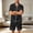 Black, variant on Men's Satin Pajama Set with Short Sleeves and Contrast Piping Featuring Button Down Shirt and Elastic Waist Shorts for Summer Night Sleep Lounging or Honeymoon Gifts Red L