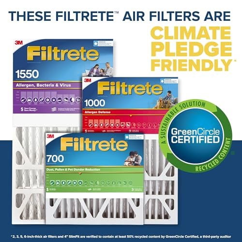 Filtrete 20x25x4 Slim Fit 3.75" width, AC Furnace Air Filter, MPR 1550, MERV 12, Fits Lennox & Honeywell Devices, Electrostatic Air Cleaning Filter, 2-Pack actual size 19.50 x 24.50 x 3.75