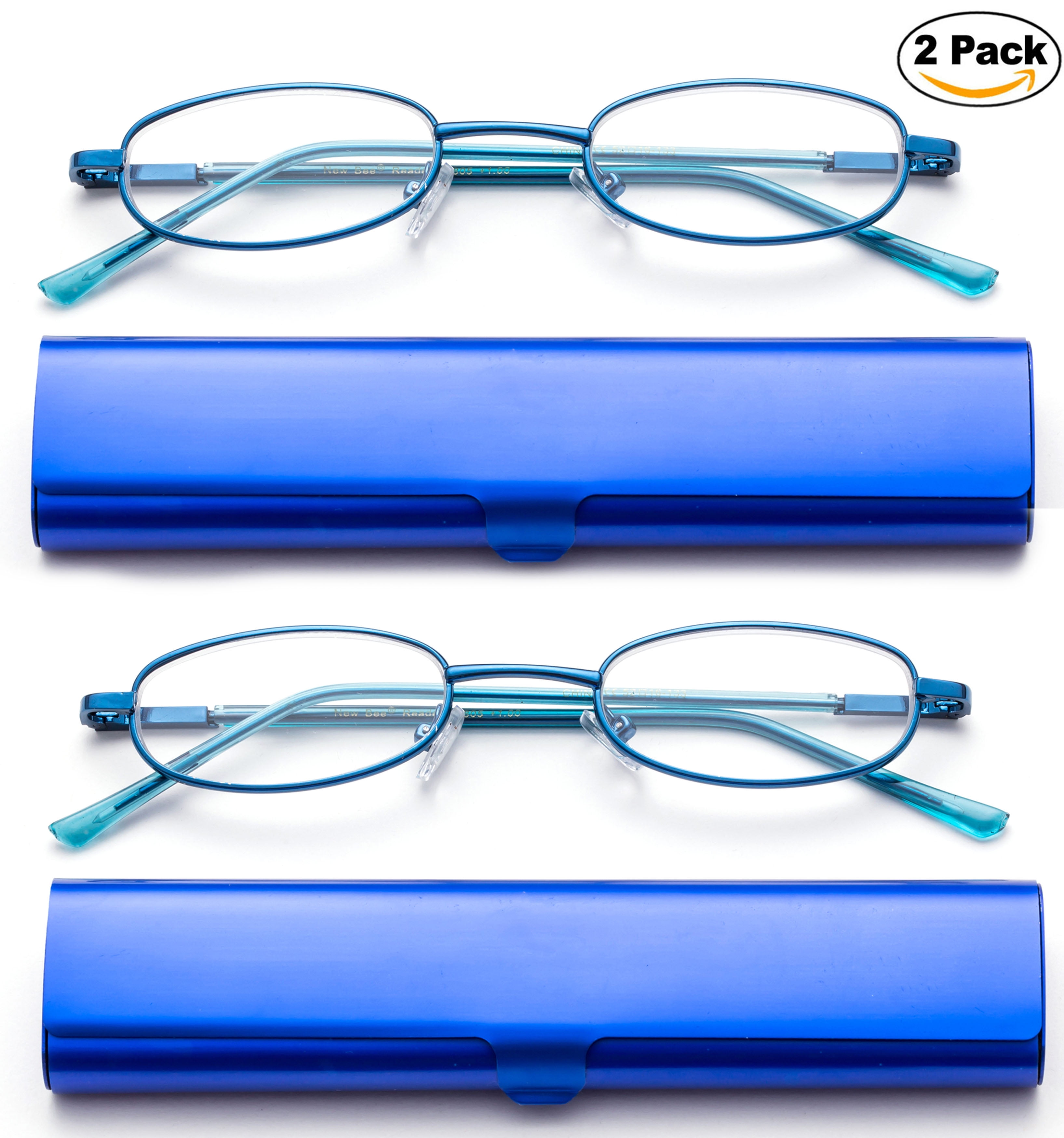 Newbee Fashion Portable Compact Reading Glasses In Aluminum Case Metal Oval Shaped Reading