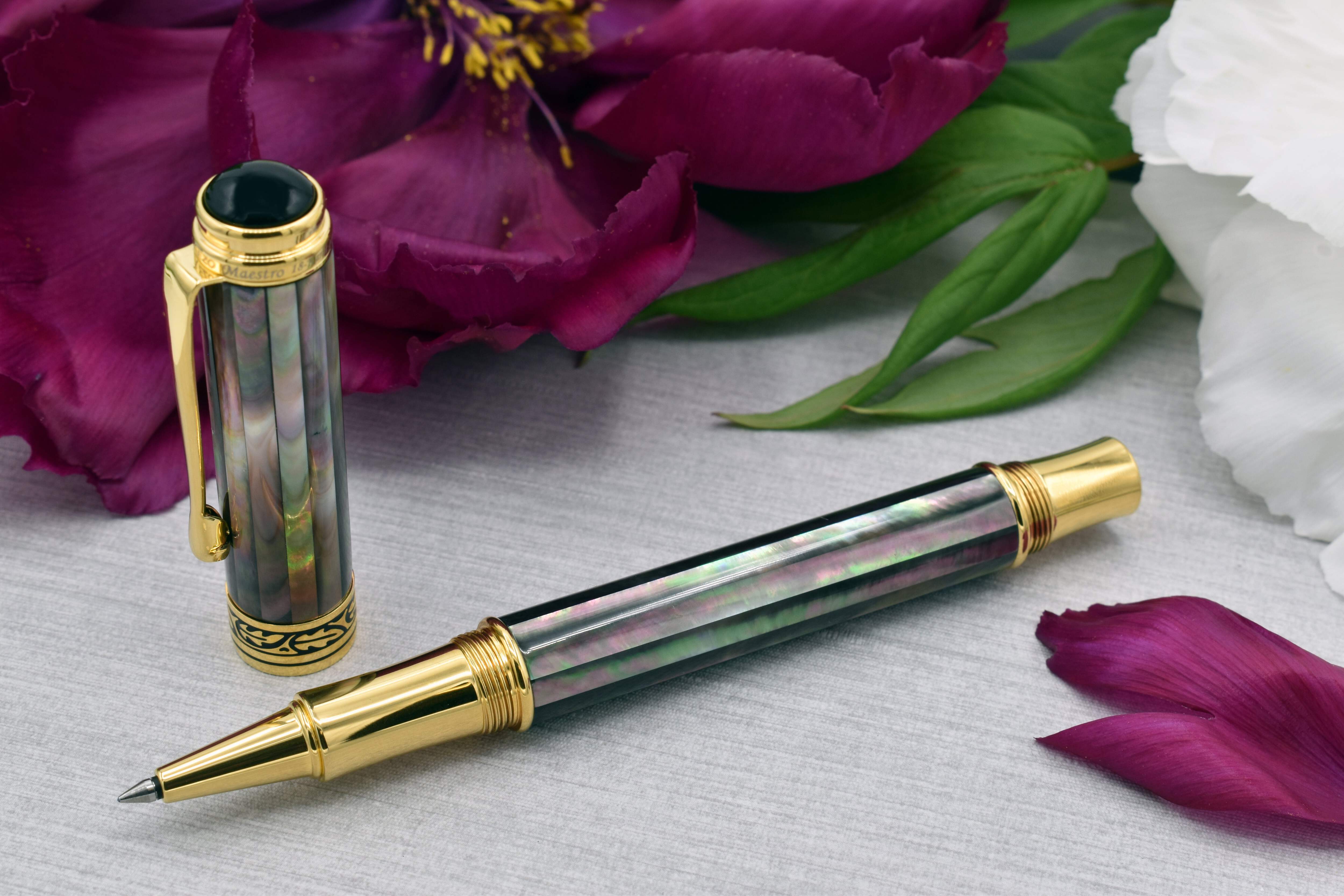 Xezo Xezo Maestro® 18K Gold Plated Rollerball Pen - Tahitian Black Mother of Pearl