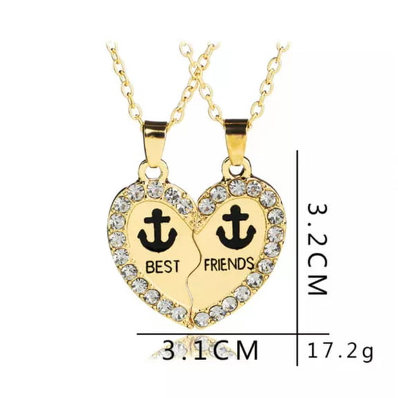 HOOUN Gold Panda Broken Heart Best Friend Rhinestone 2 Pcs Friendship Necklace Gift-Anchor