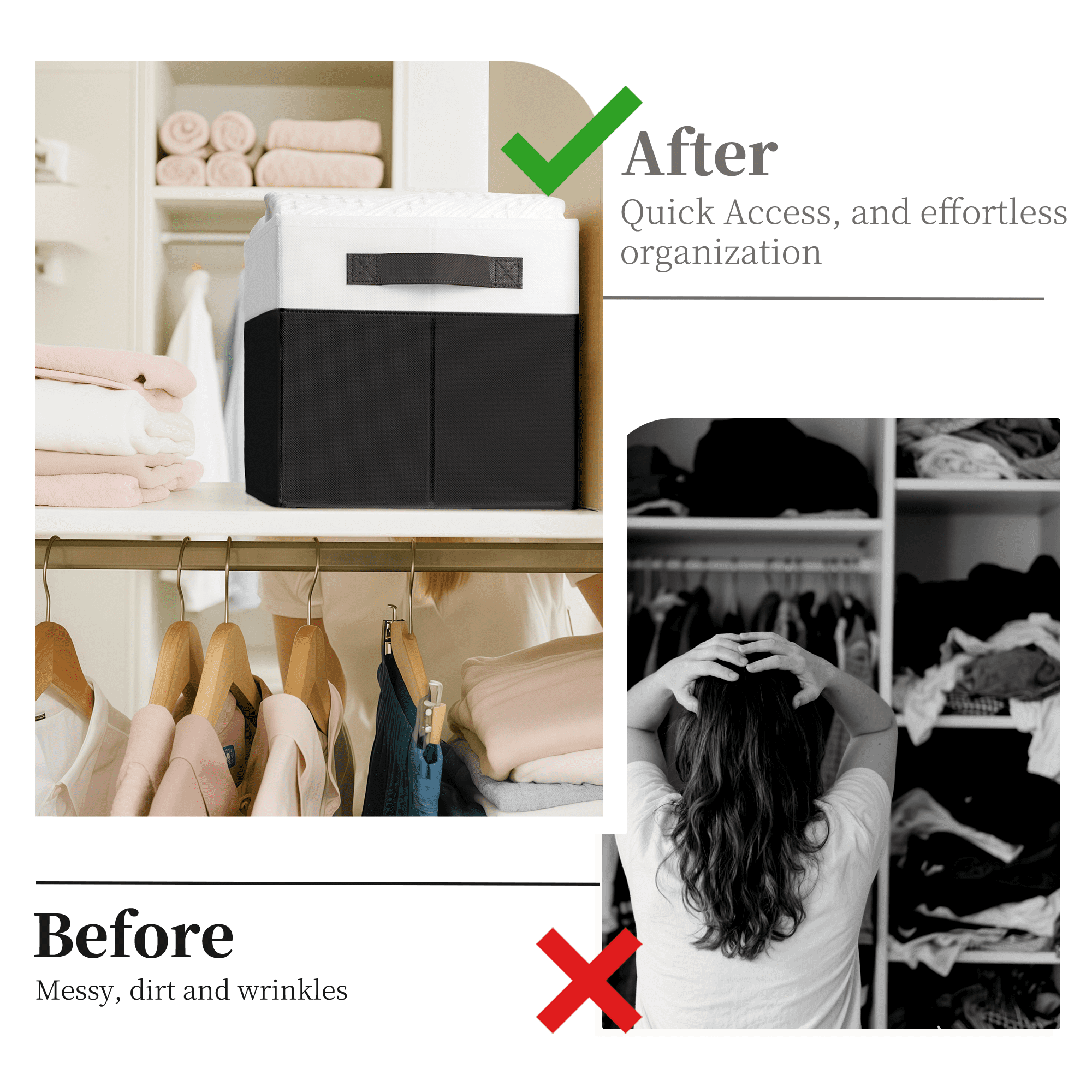 Criusia 6 Pack Large Cube Storage Bins for Shelves, Foldable Fabric Storage Cubes with Handles, Closet Organizers and Storage Bins for Clothes, Toys, Towels & Linen, Black