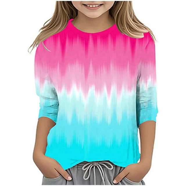 Splozh Chandail à Manches Longues pour Tout-Petit Fille Décontracté Col Rond T-Shirt à Manches Trois Quarts Régulier Basique Haut à Manches 3/4 Rose Vif, 6-7 Ans