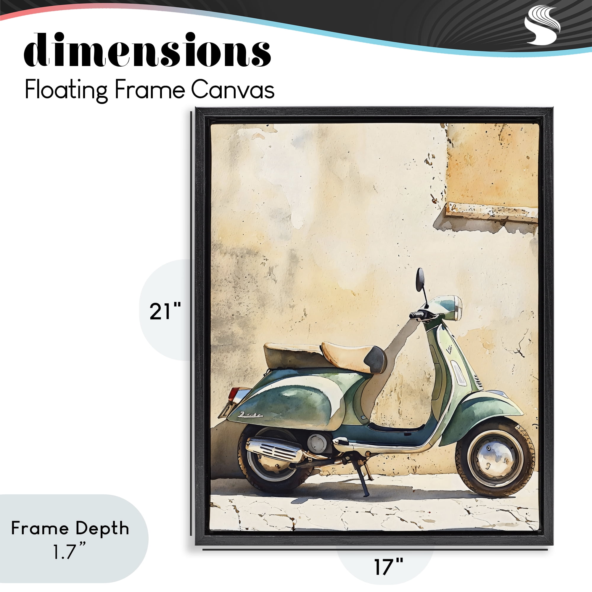 Stupell Industries Vintage Scooter on Italian Street Black Framed Floater Canvas Wall Art, design by LSR Design Studio
