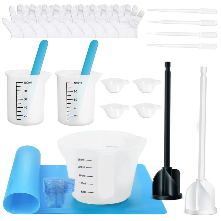 Pouring Masters Ultimate Paint Mixing Cup Kit - 12 Plastic Graduated Mixing  Cups, 4 Cup Sizes - 12 Sticks, 12 Strainers, 2 Tack Cloths, Mixer Blade