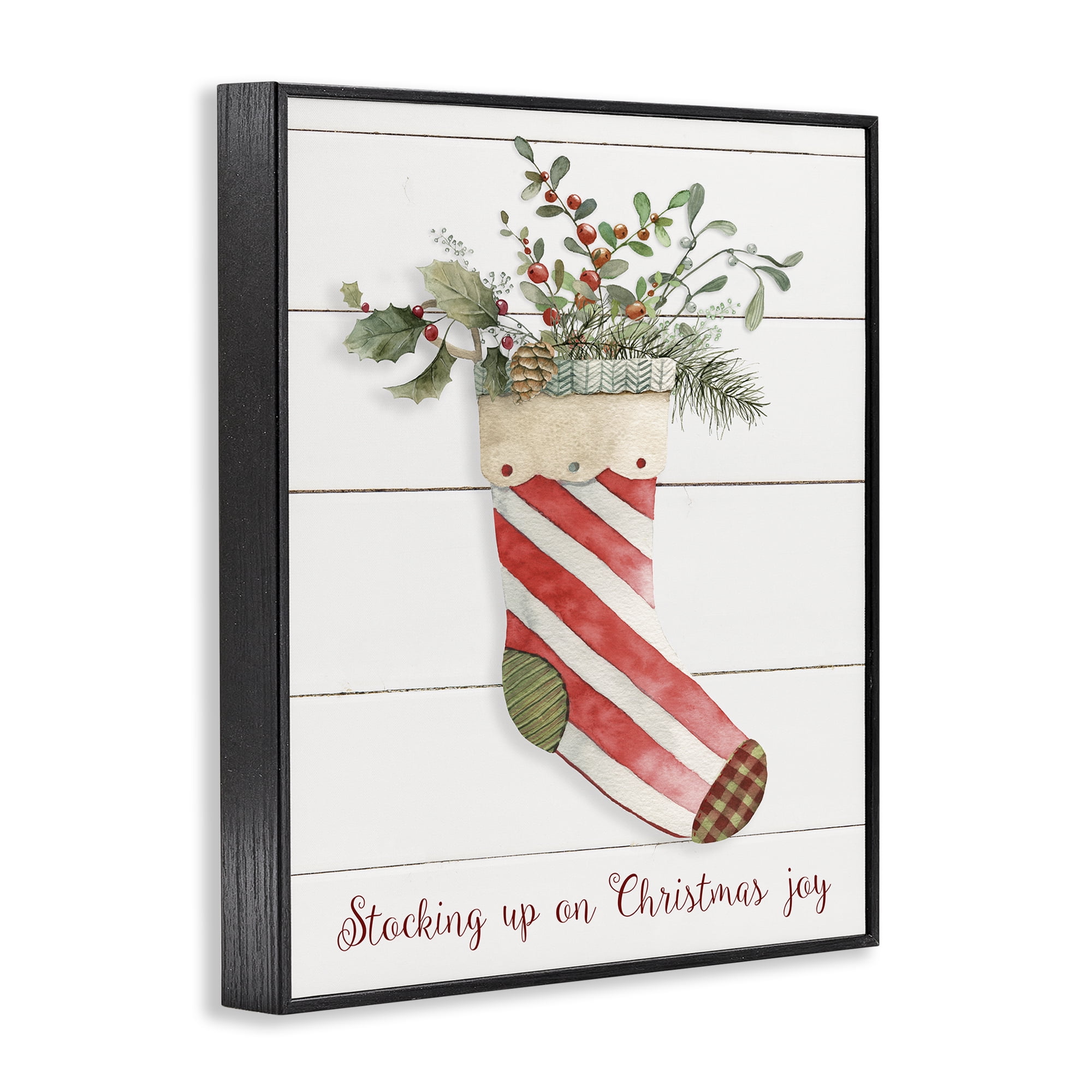 Stupell Industries Stocking Up On Christmas Holiday Painting Black Framed Art Prints Wall Art, 11 x 14