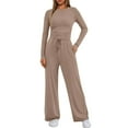 thumbnail image 6 of Womens 2 Piece Matching Lounge Sets 2026 Fall Fashion Ruching Top Wide Leg Drawstring Pants Outfits Gym Sweatsuits Light Brown M, 6 of 6