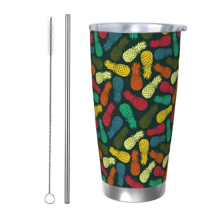 

Logiee Pineapple Fruit Colorful Print 20OZ Car Cup with Lid Stainless Steel Vacuum Insulated Double Wall Travel Tumbler Durable Insulated Coffee Mug Thermal Cup with Straw-Straw Two-piece Set