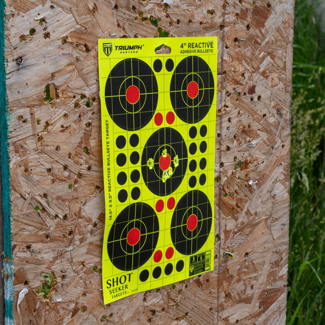 Triumph Systems Shot Seeker with 4 Inch Reactive Adhesive Splatter Bullseyes, 10 Pieces