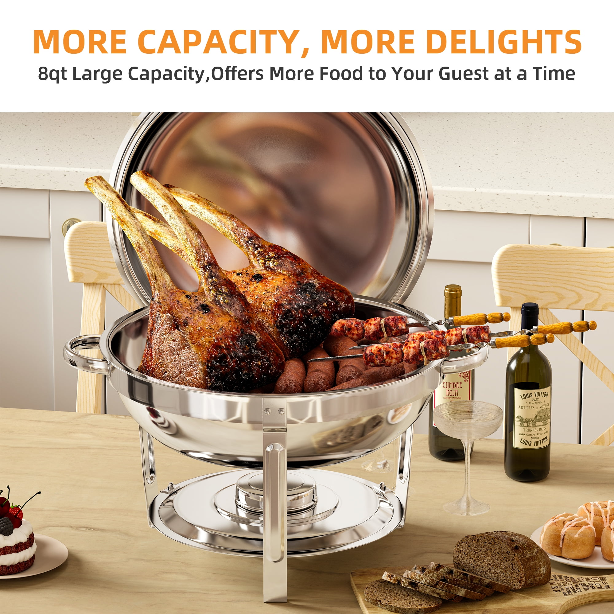 Uforic Chafing Dish Buffet Set, 4 Pack 9L Stainless Steel Round Catering Warmer Set with Water Pan
