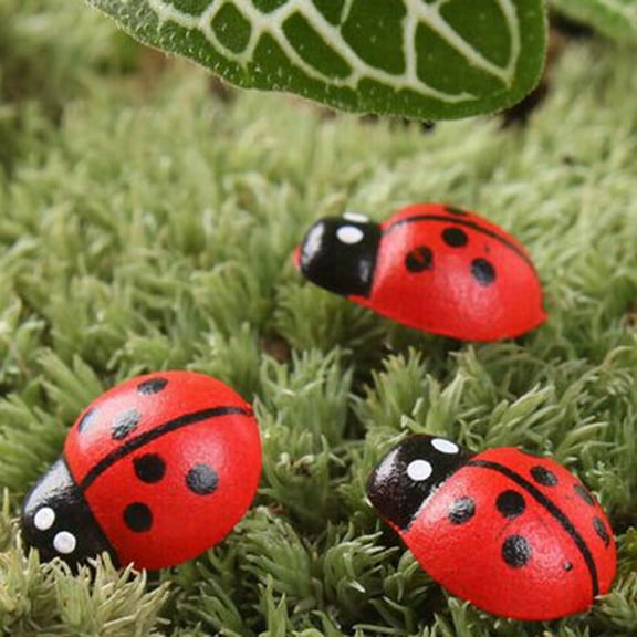 GOOHOCHY Red Mini Ladybug ornaments for Plant Decoration Made of Wood with Adhesive Tape 100 Pieces