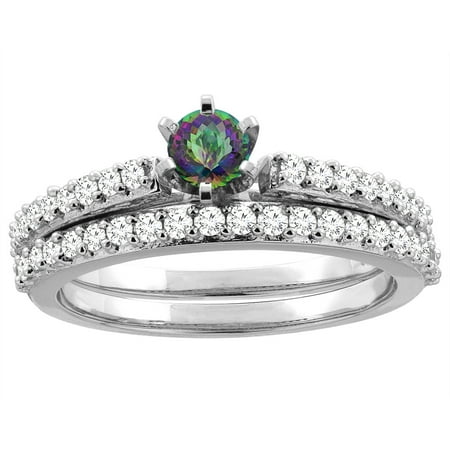 Piera 14k Yellow Gold Natural Mystic Topaz 2 Piece Bridal Ring Set Piera 14k Yellow Gold Natural Mystic Topaz 2 Piece Bridal Ring Set Round 4mm Size 7
