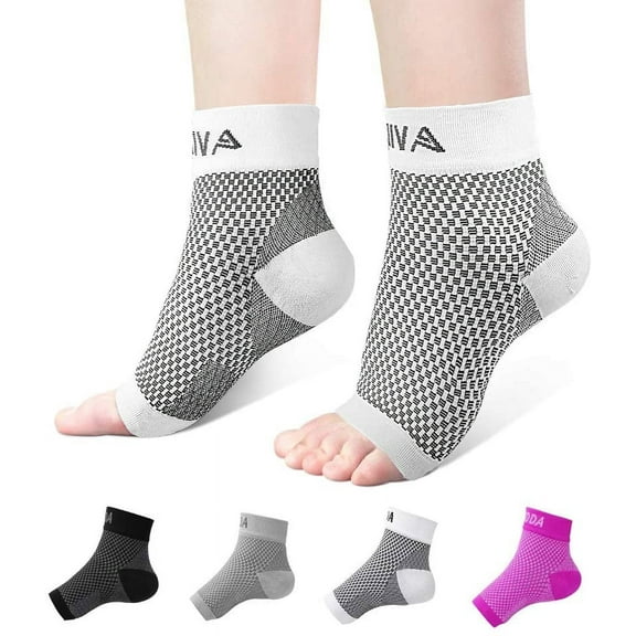 Ankle Brace for Men Women Pair AVIDDA Plantar Fasciitis Socks with Arch Support Compression Ankle Support Foot Sleeve for Achilles Tendon Support Swelling Eases Heel Pain Relief White Medium