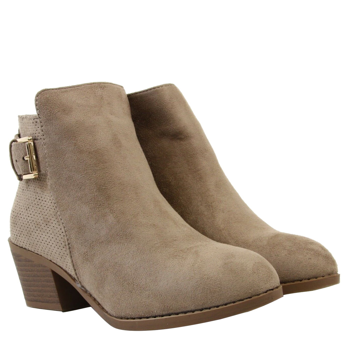 womens khaki low heel ankle boots with zip fastening in PU and faux suede 