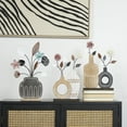 thumbnail image 2 of 18", 15", 15"H Multi Colored Wooden Patterned Vase Floral Sculpture with Metal Accents, by DecMode (3 Count), 2 of 12