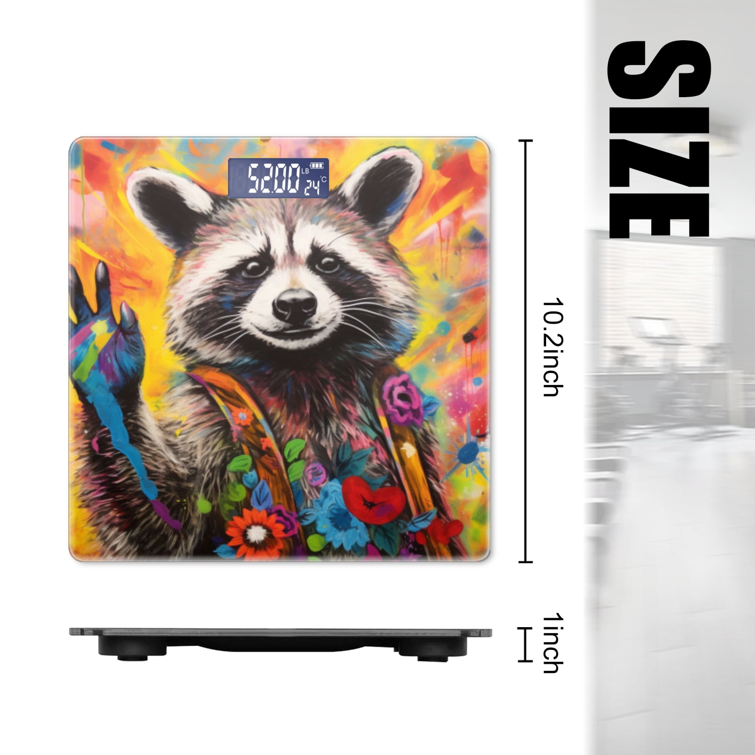 Bathroom Scale, Highly Accurate Digital Body Scale,Precisely Measures Weight up to 400 lbs-Happy Raccoon Waving With Paw