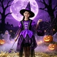 thumbnail image 6 of AWZXDE Girls' Dresses Girls Witch Dress Long Sleeve Mesh Halloween Dress With Hat Wand Bag Purple - 3-4 Years, 6 of 7