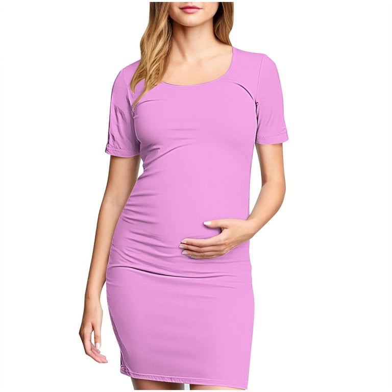 chinese dress ladies Maternity Ribbed Bodycon Maxi Dress- Pink