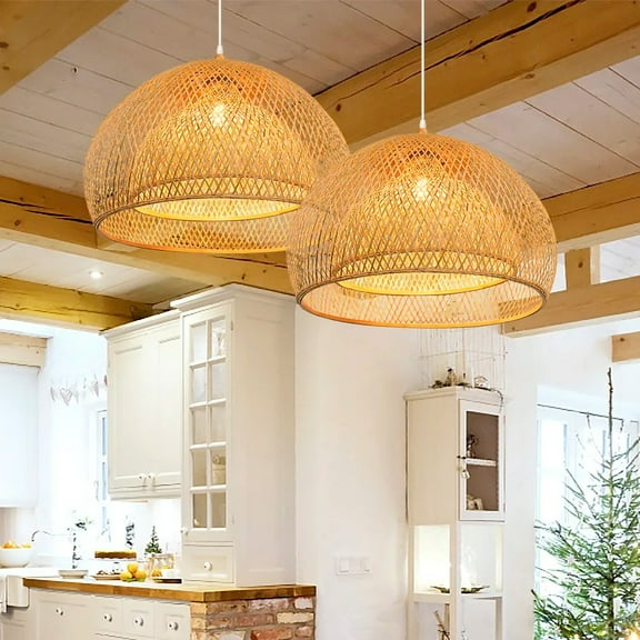 LittleGlovo Handmade 2-Layer Bamboo Pendant Light Sustainable Ceiling Light Shades